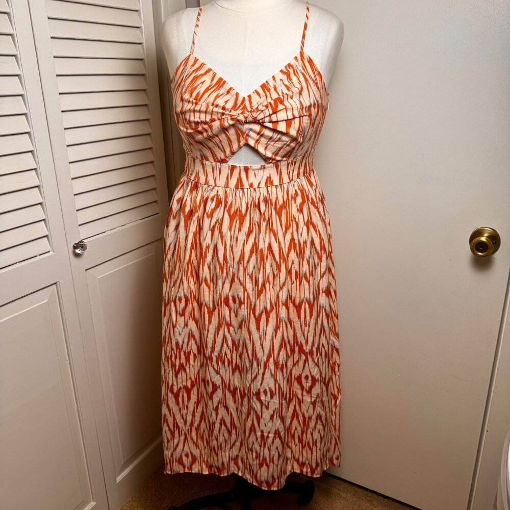 NINE WEST SIZE MEDIUM TWIST FRONT HIGH LOW MIDI SMOCKED DRESS